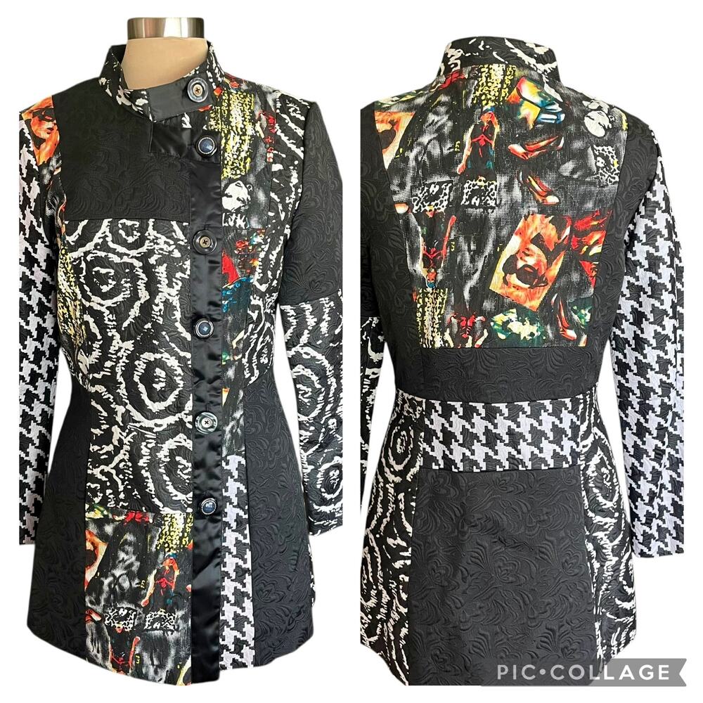 Adore Black and Multicolor Patterned Blazer